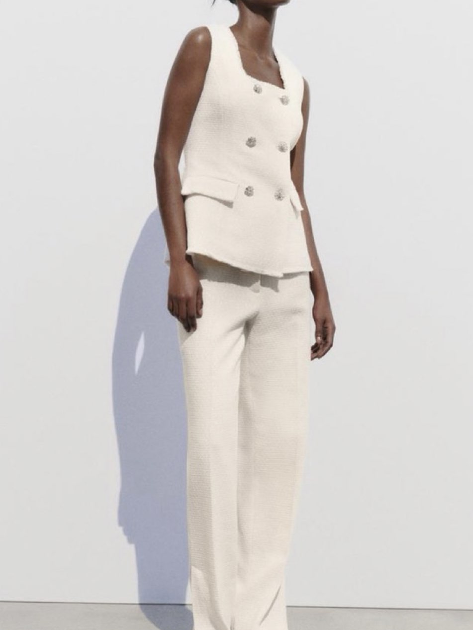 Ivory Bouclé Sleeveless Top and Pants Set