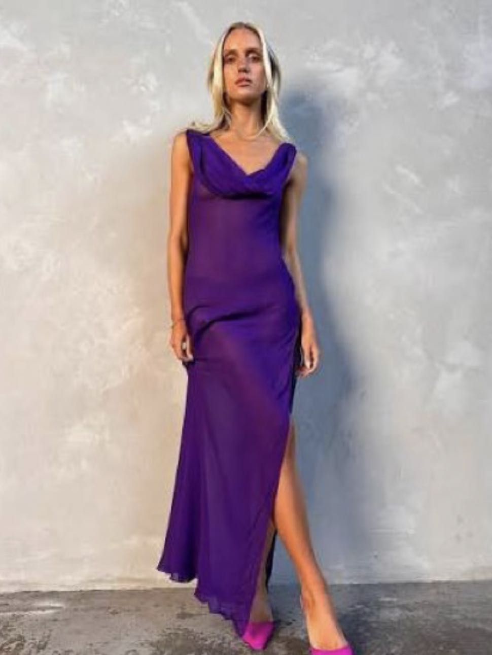 Purple Draped Slit Maxi Dress