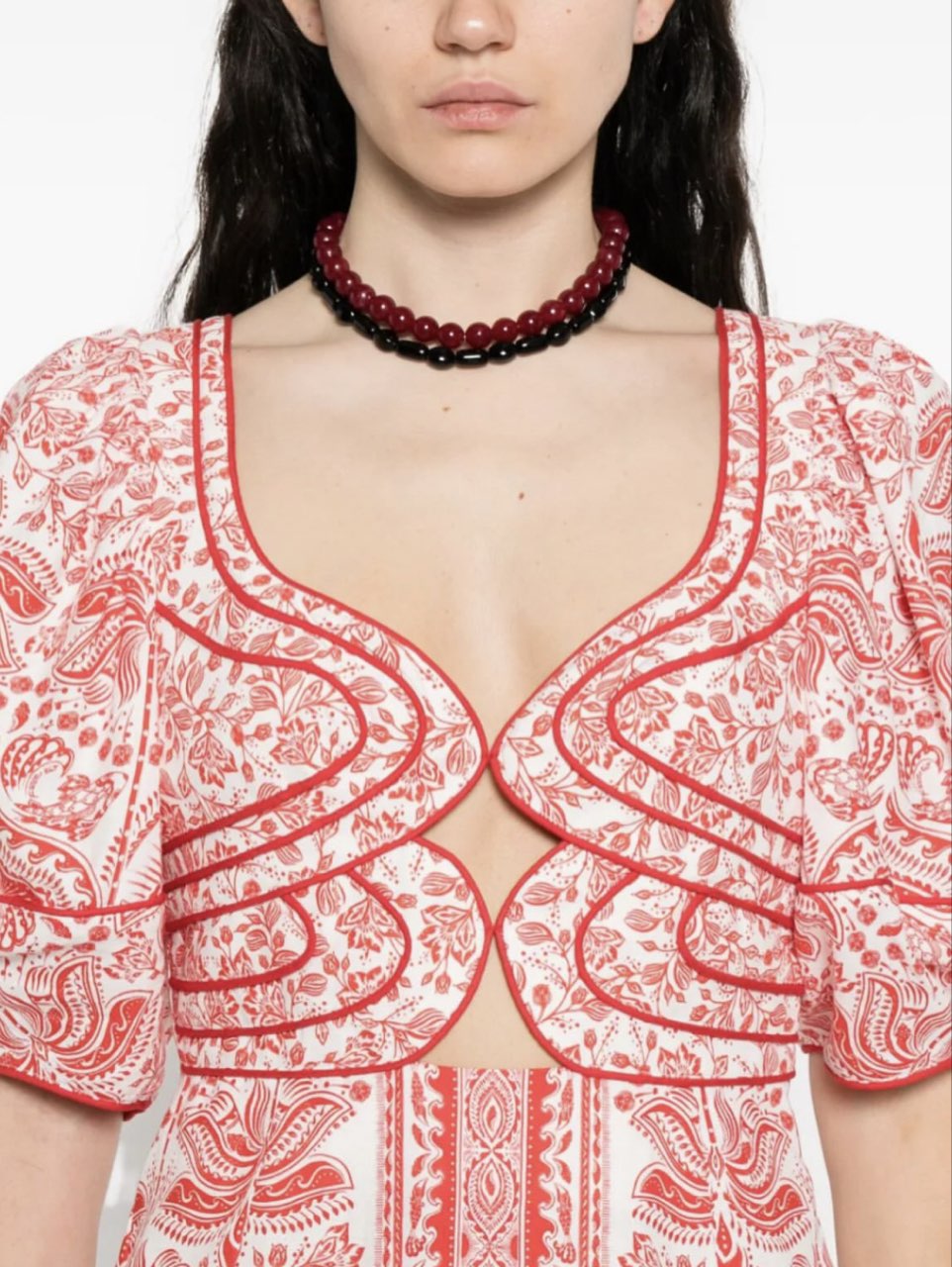 Red and White Printed Mini Dress