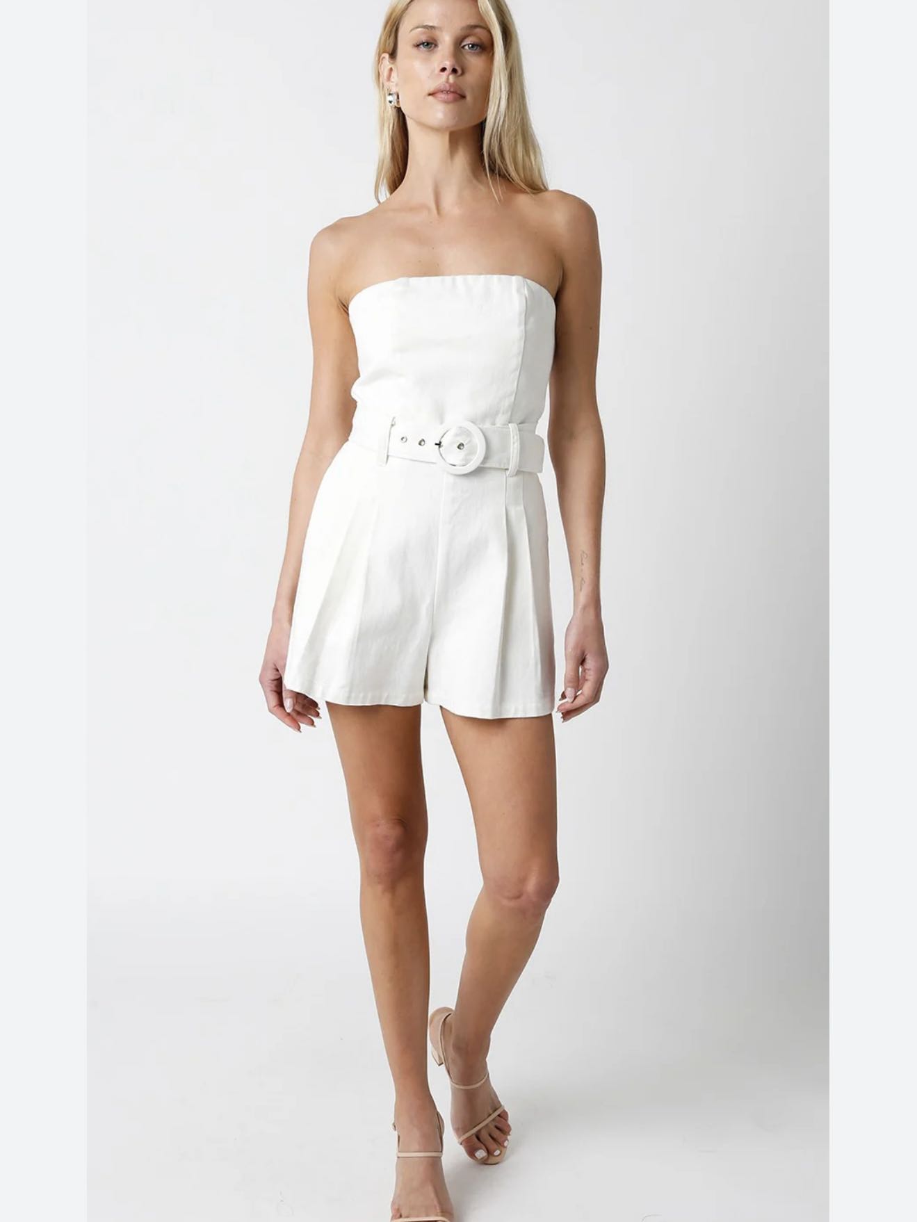White denim strapless romper