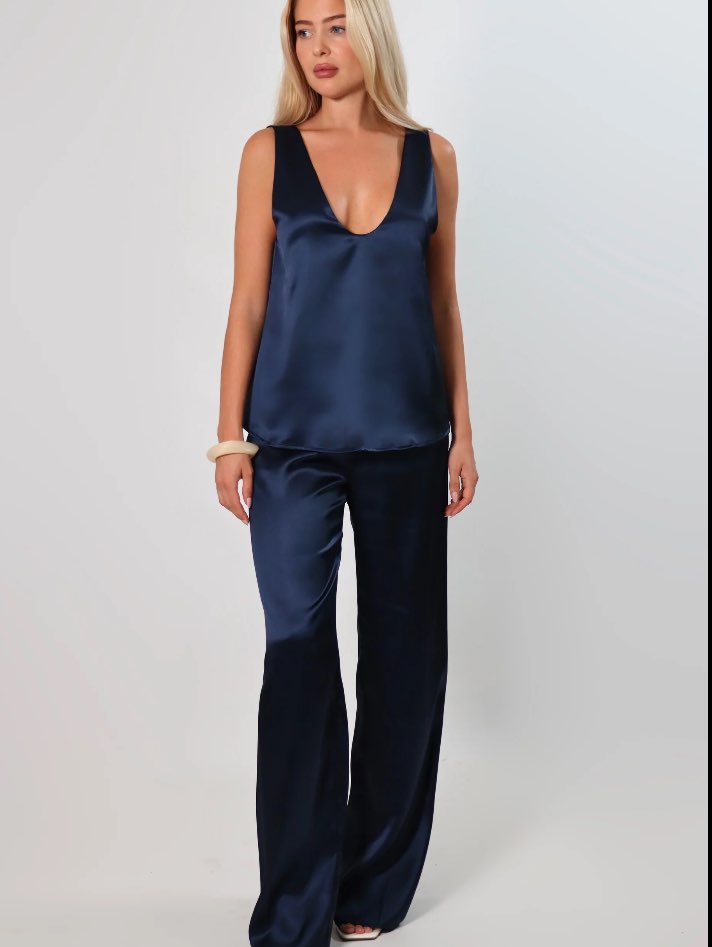 April Seven Satin Set in Navy