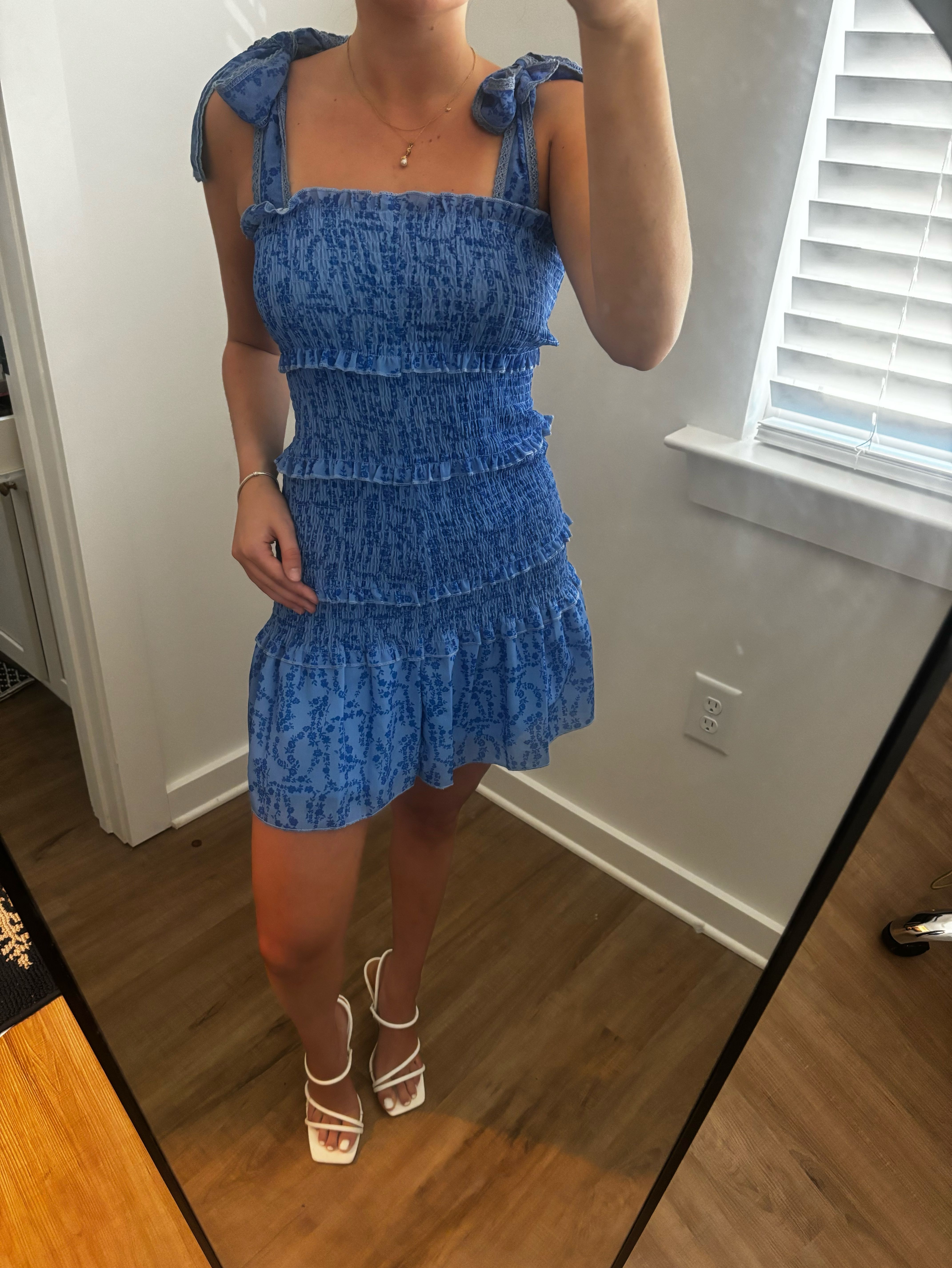 blue ruffle mini dress