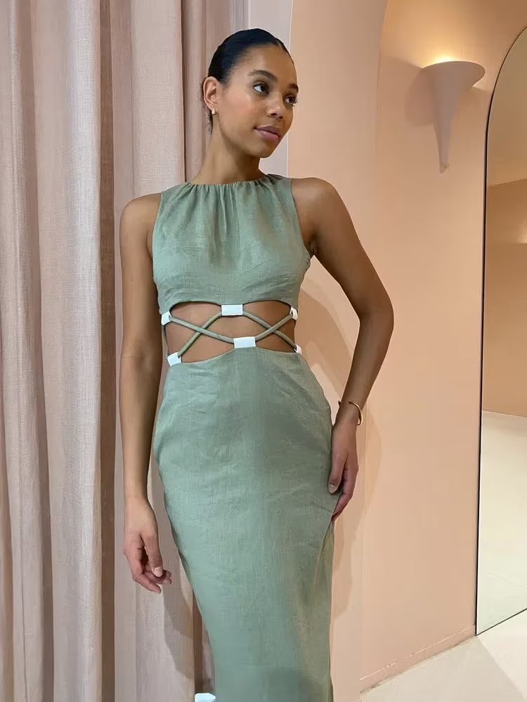 Olive Cutout Midi Dress