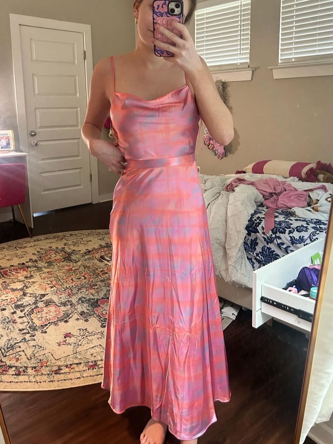 Multicolor satin Midi dress