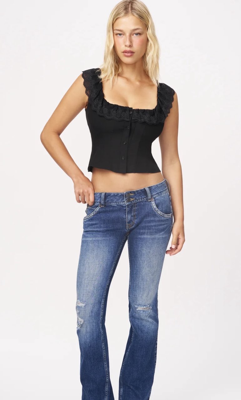 Black Lace Ruffle Corset Top