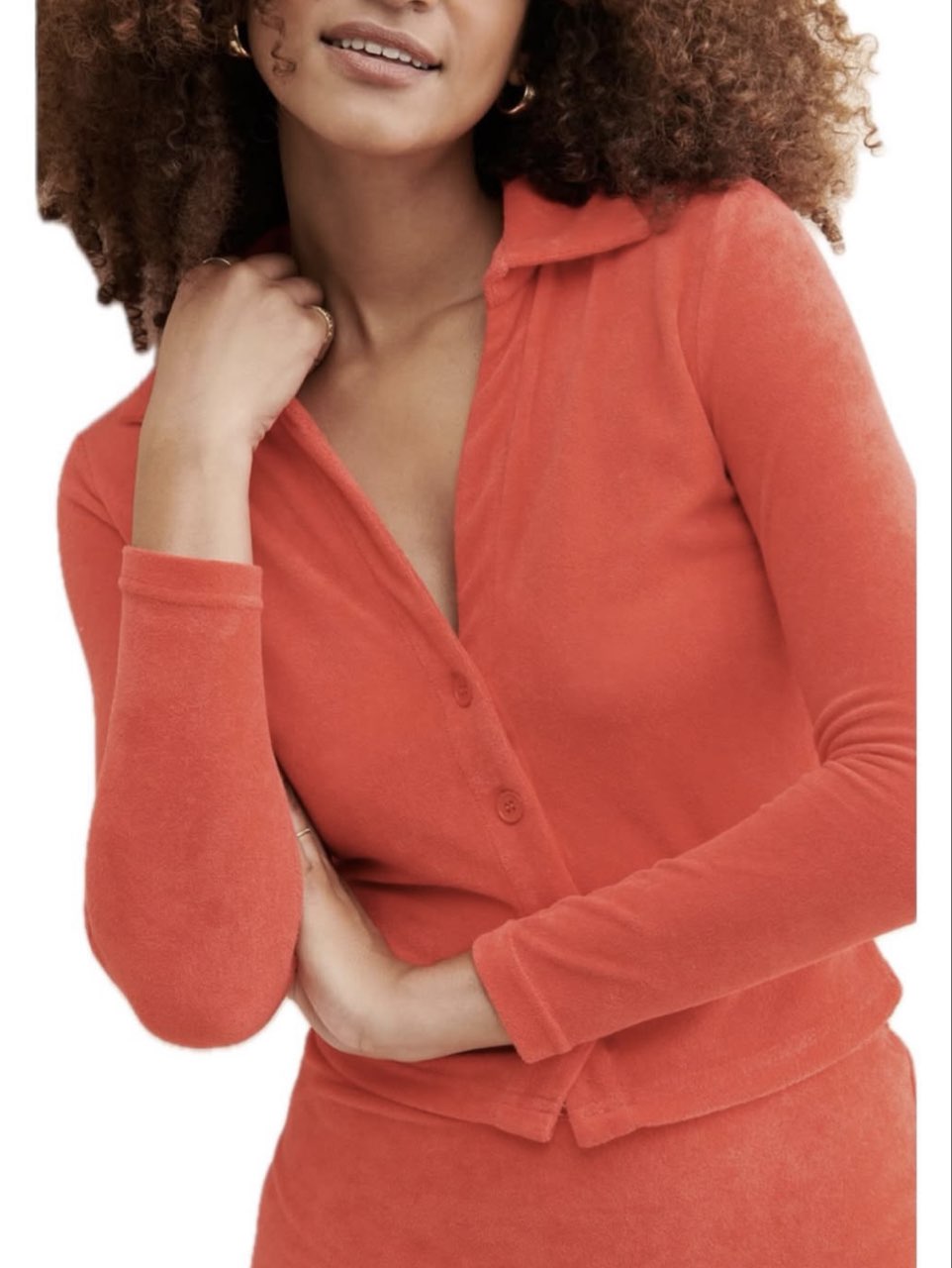 Red Velour Button-Up Set