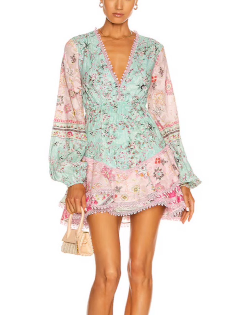 Hemant & Nandita Floral Long Sleeve Mini Dress