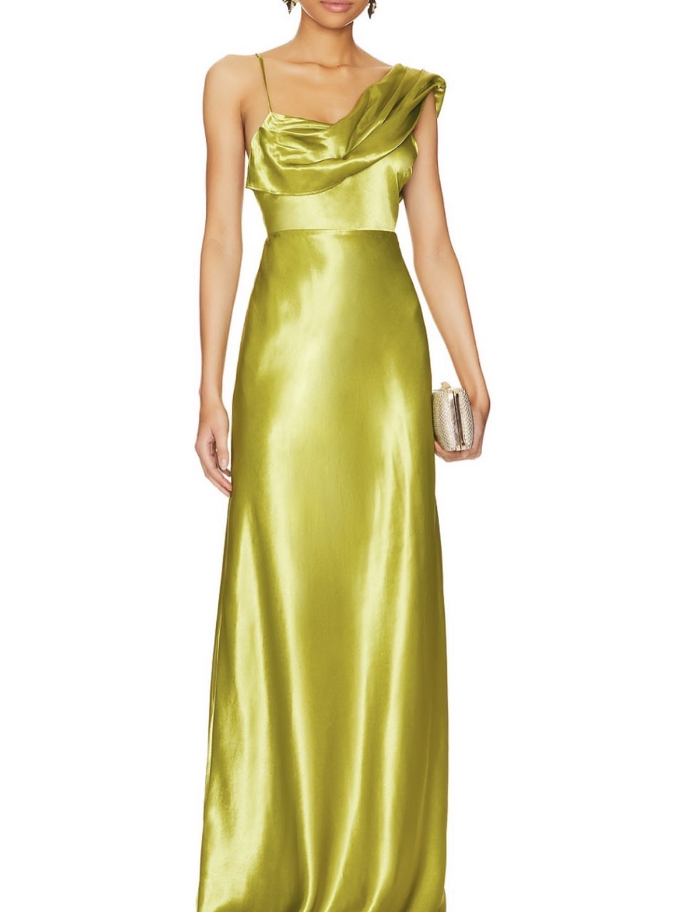 Chartreuse Draped Satin Gown