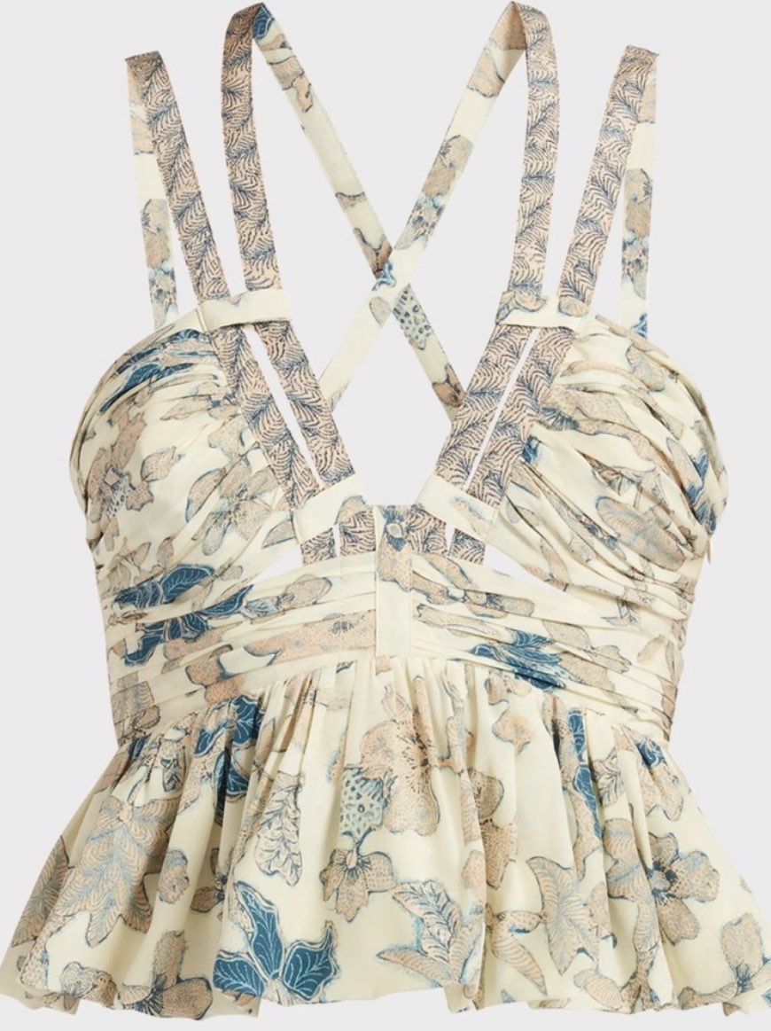 Ulla Johnson Eliana Silk Printed Peplum Cropped Tank Top