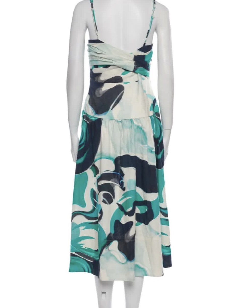 Abstract Print Beaded Strap Midi Dress