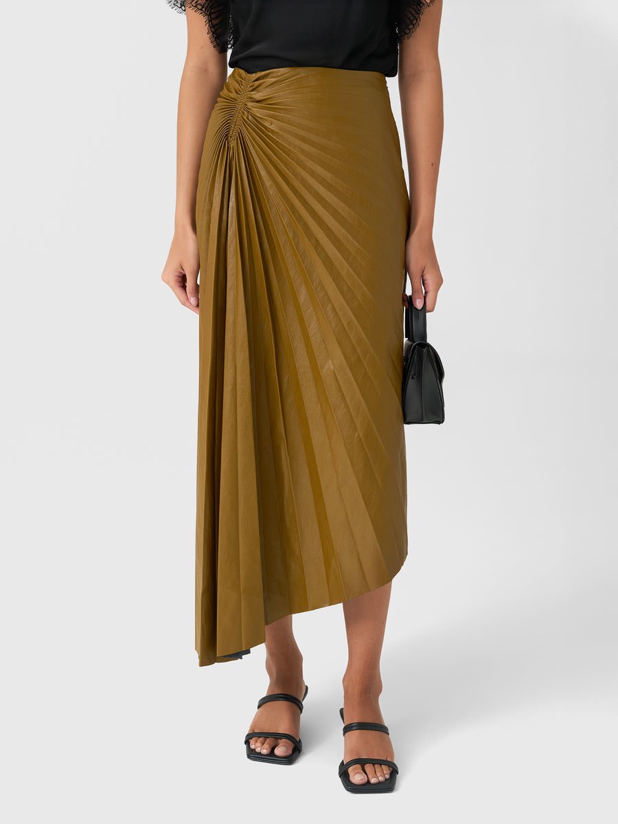 Pleated Asymmetrical Midi Skirt