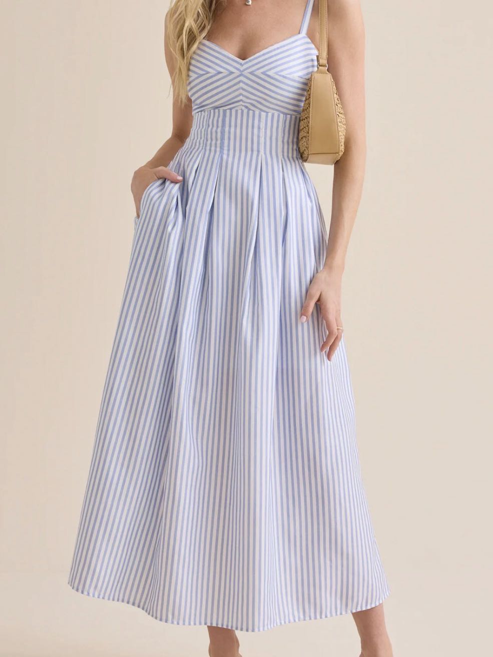 Blue and White Striped Maxi Dress