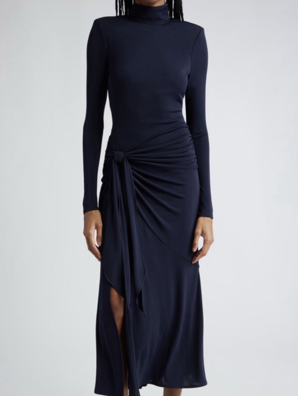 Navy Long Sleeve Turtleneck Maxi Dress