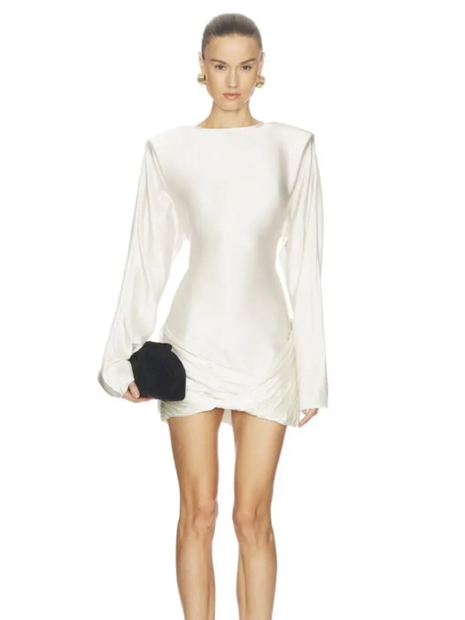Off-White Strong-Shoulder Ruched Mini Dress