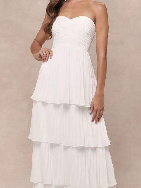 Seriously Sensational White Strapless Tiered Maxi Dress