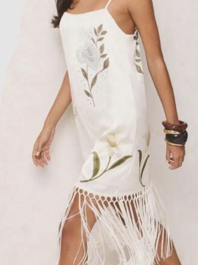White fringe printed mini dress