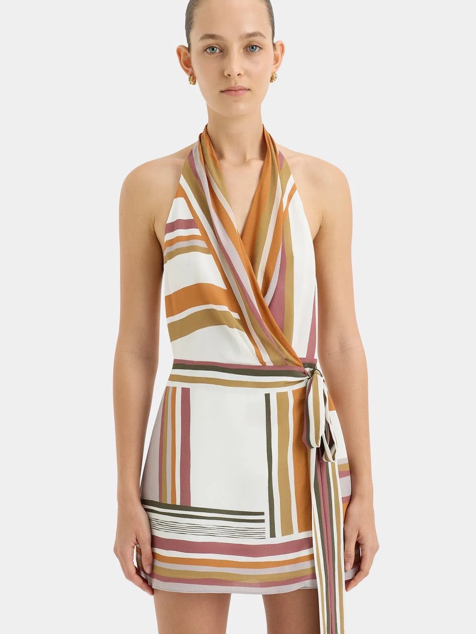 SIR. Caprera Wrapped Silk Halter Mini Dress