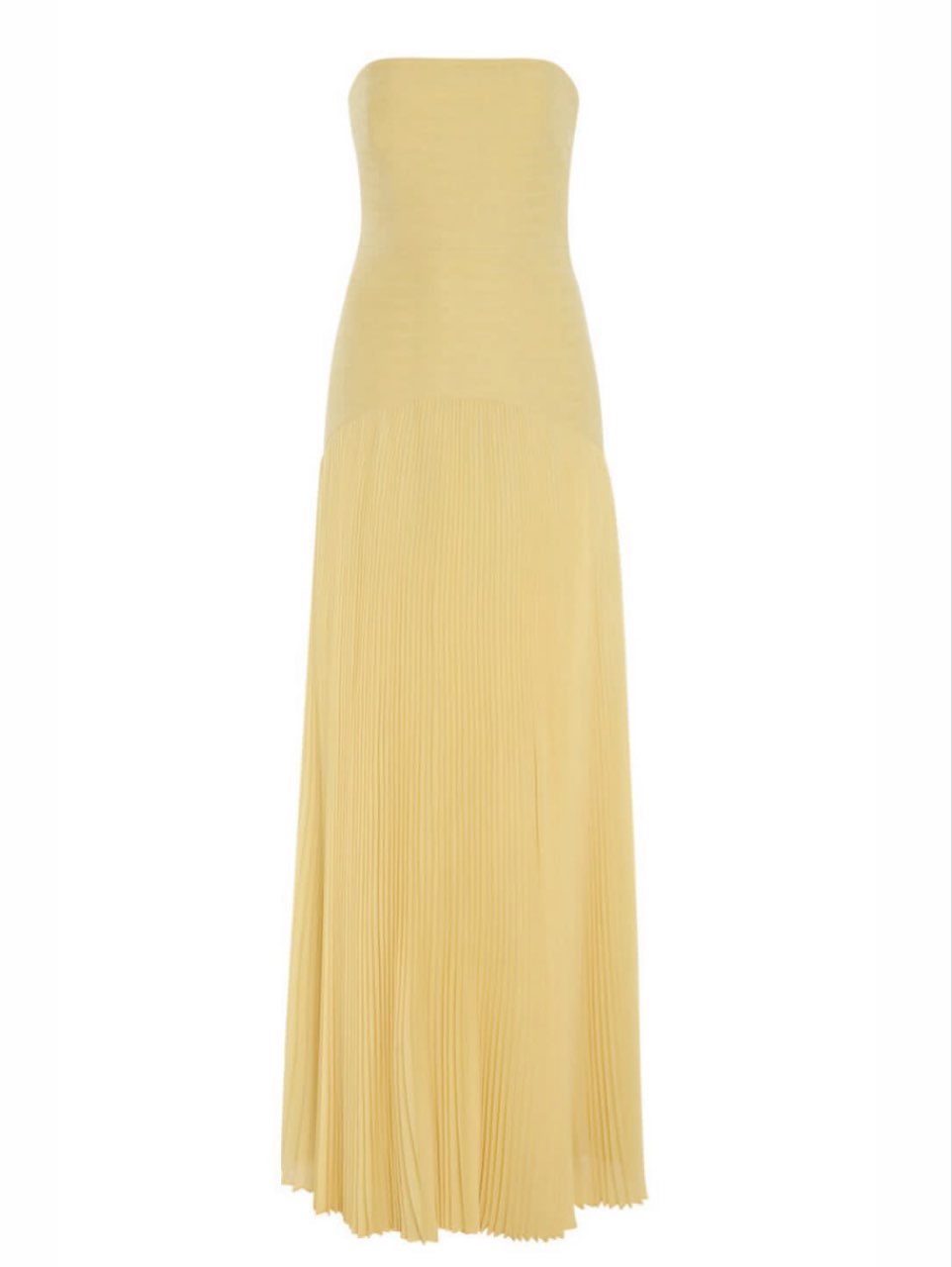 Pale Yellow Pleated Strapless Maxi Dress