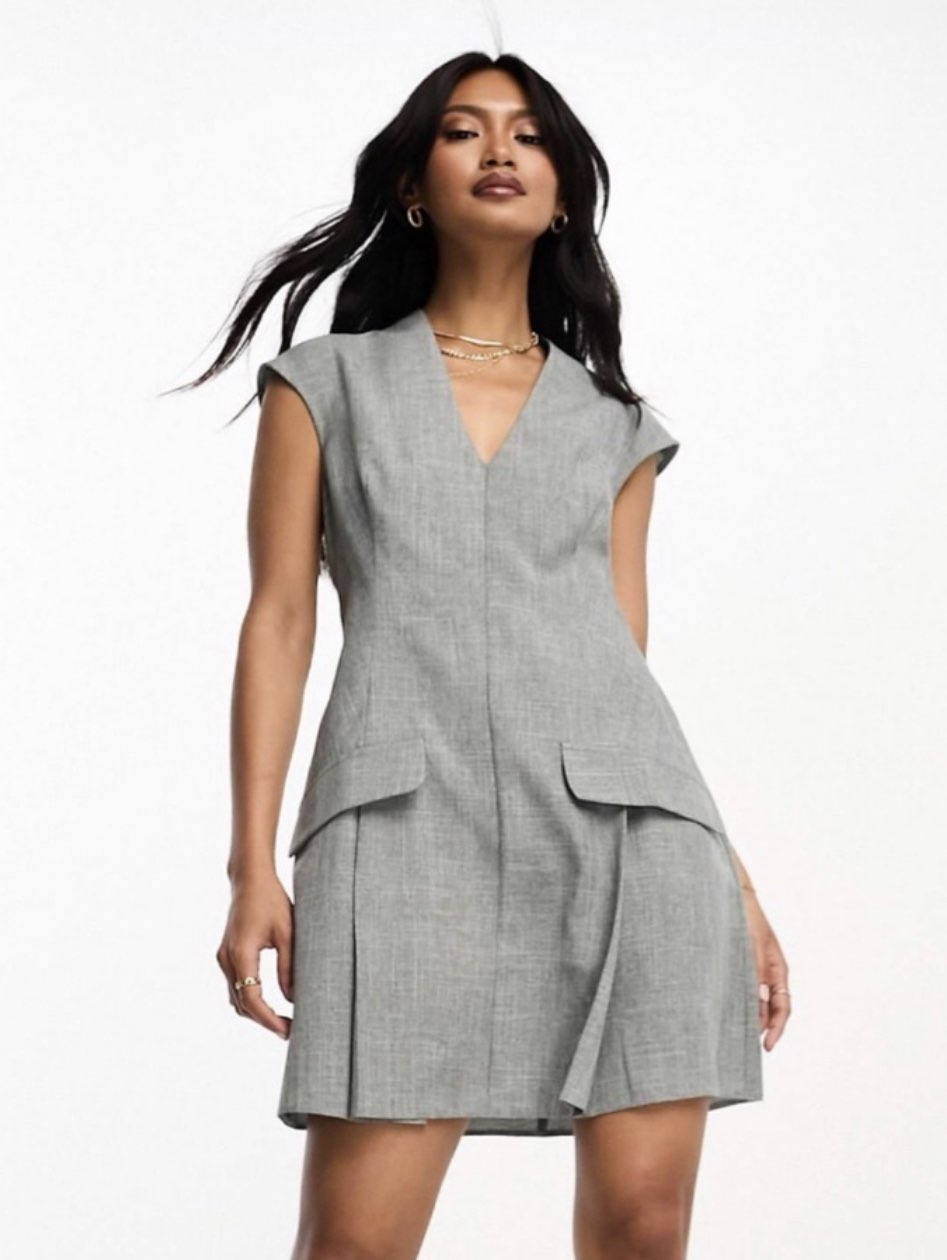 Grey Sleeveless Blazer Dress