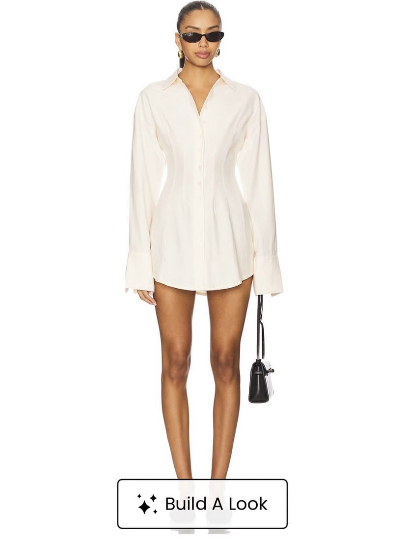 Cream Corset-Waist Shirt Dress