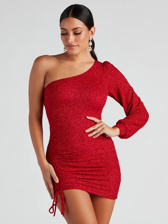 Red glittery short dress