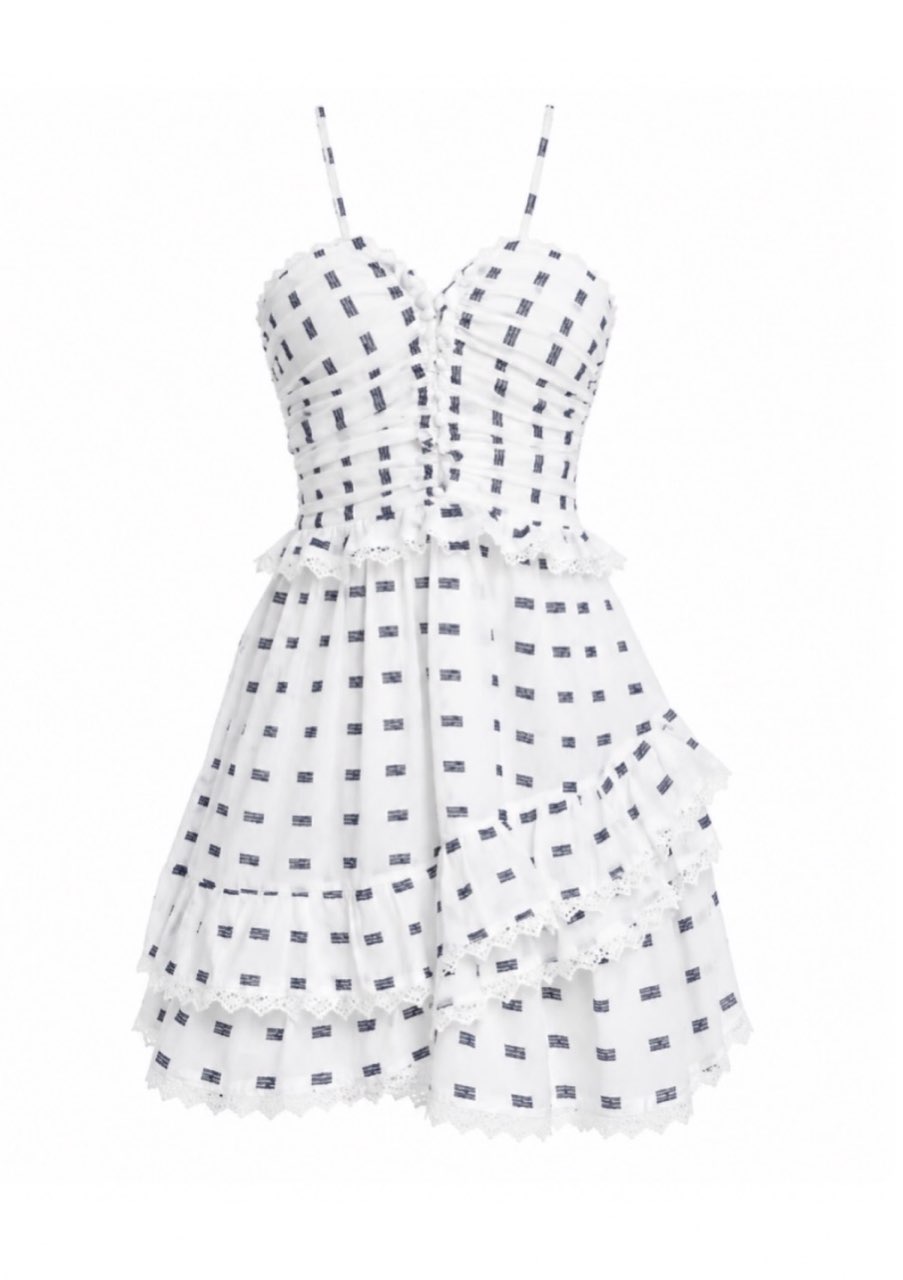 AQUA white and navy halter mini dress