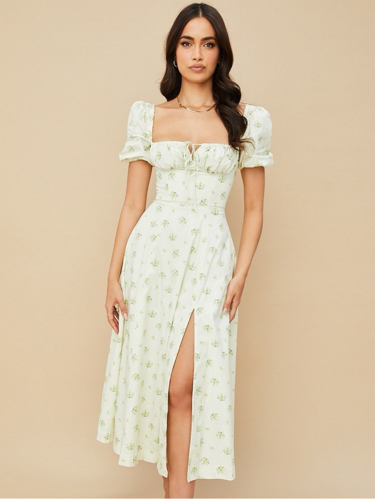 Floral Puff Sleeve Midi Dress