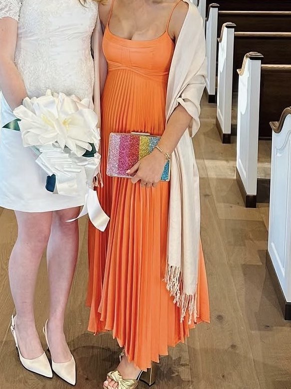 ALC Orange Silk Midi Dress