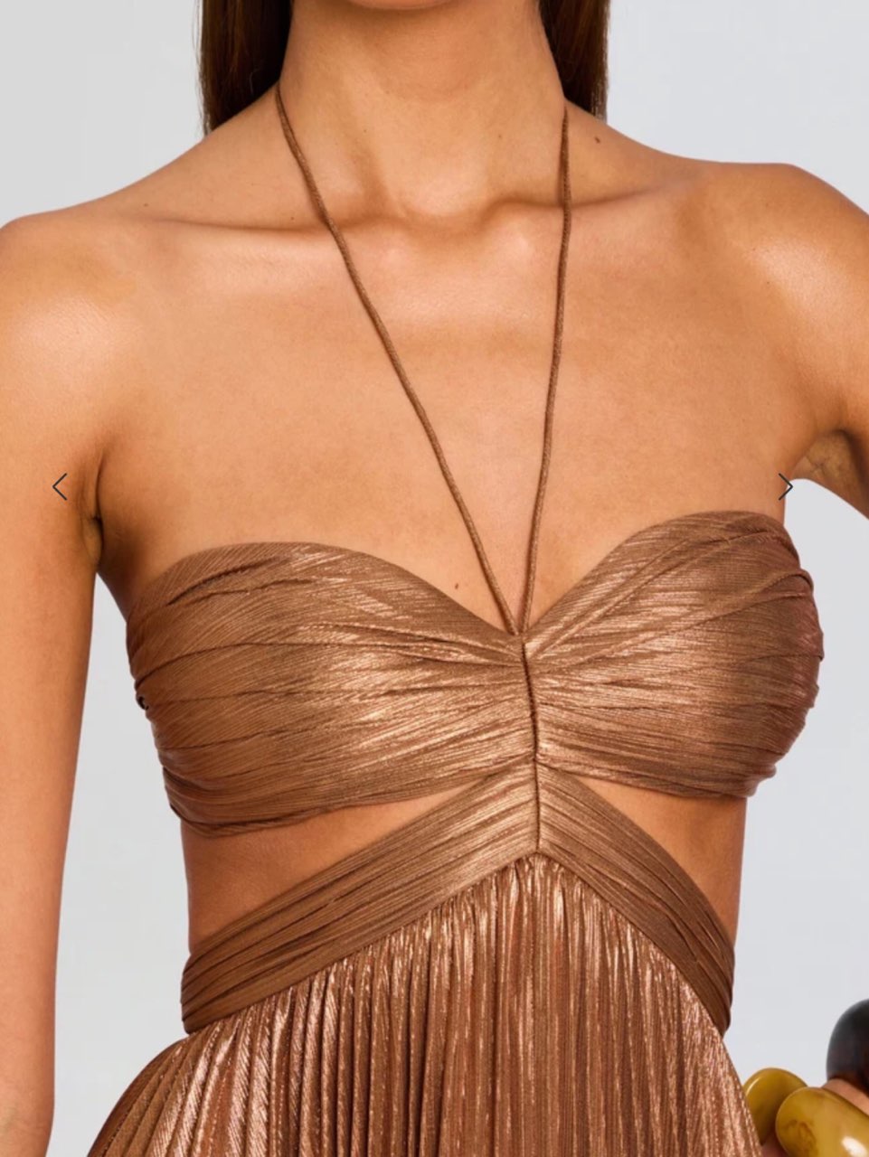 Metallic Pleated Halter Maxi Dress