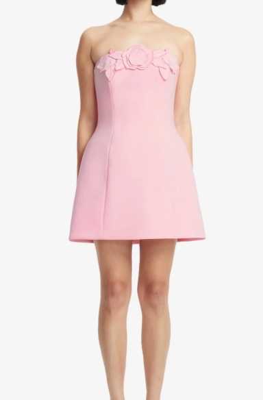 Pink Floral Strapless Mini Dress