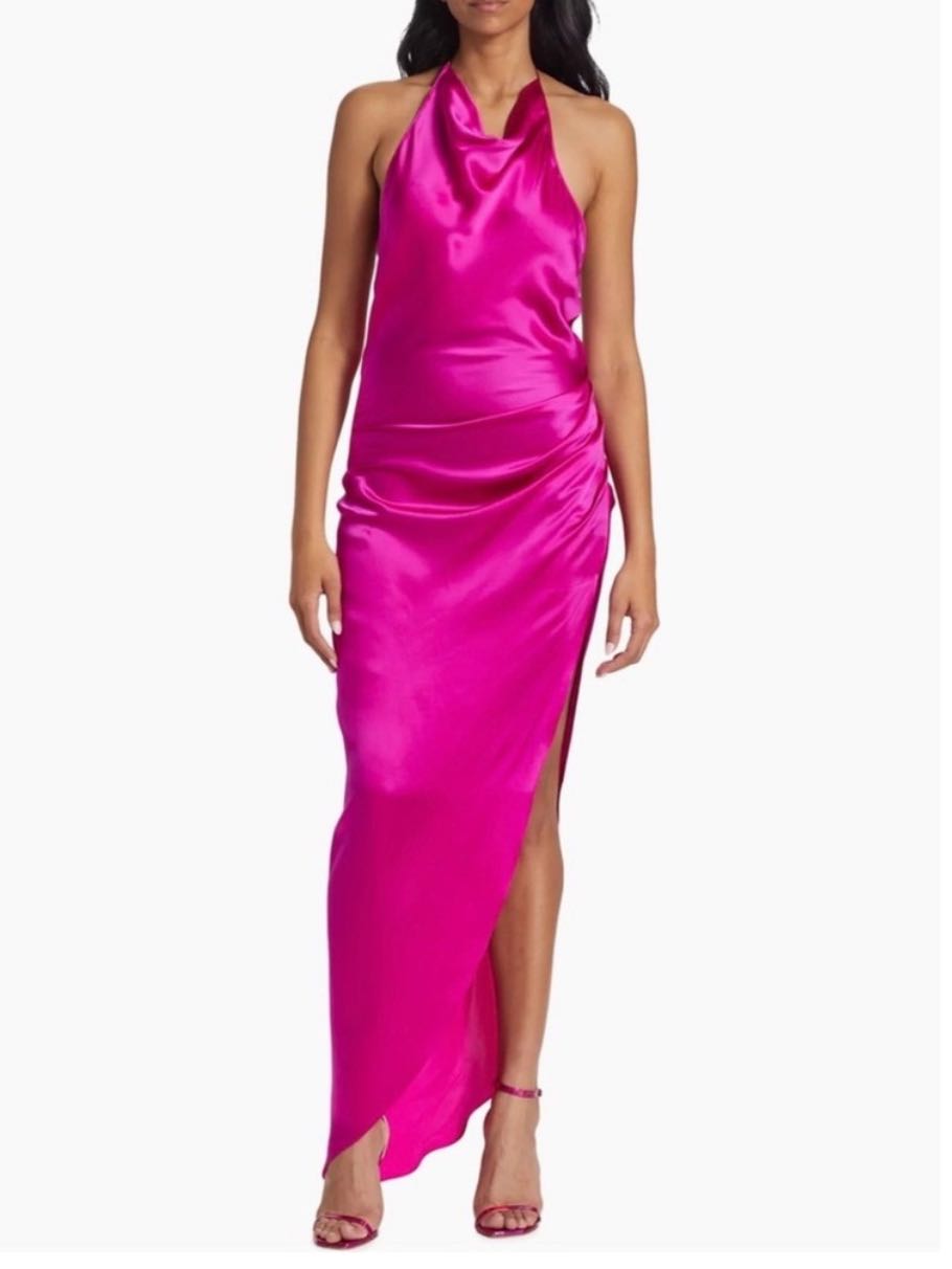 Hot Pink Satin Halter Dress