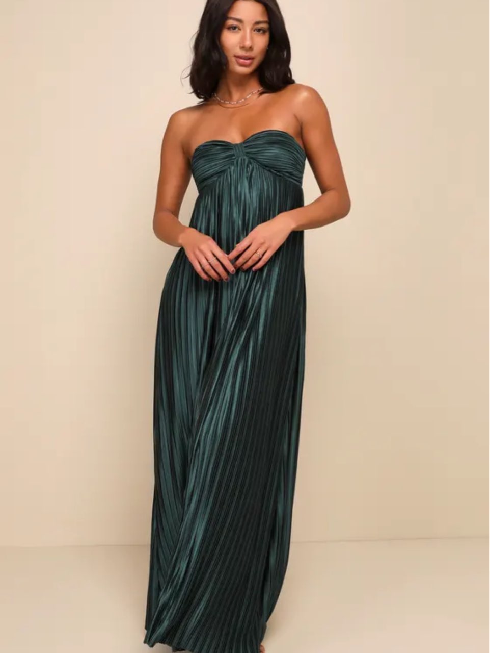Strapless Pleated Maxi Dress