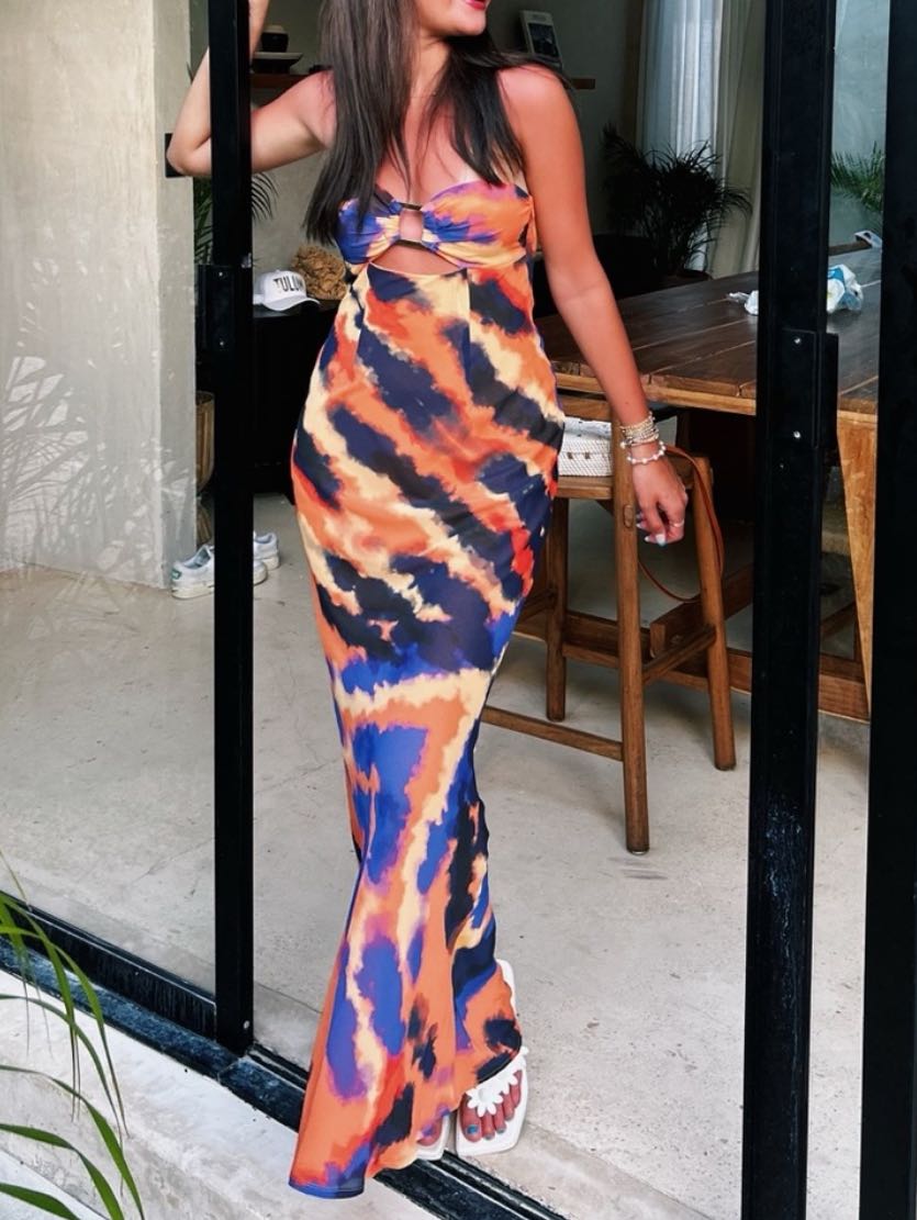 Velzy Strapless Dress- Saber Print