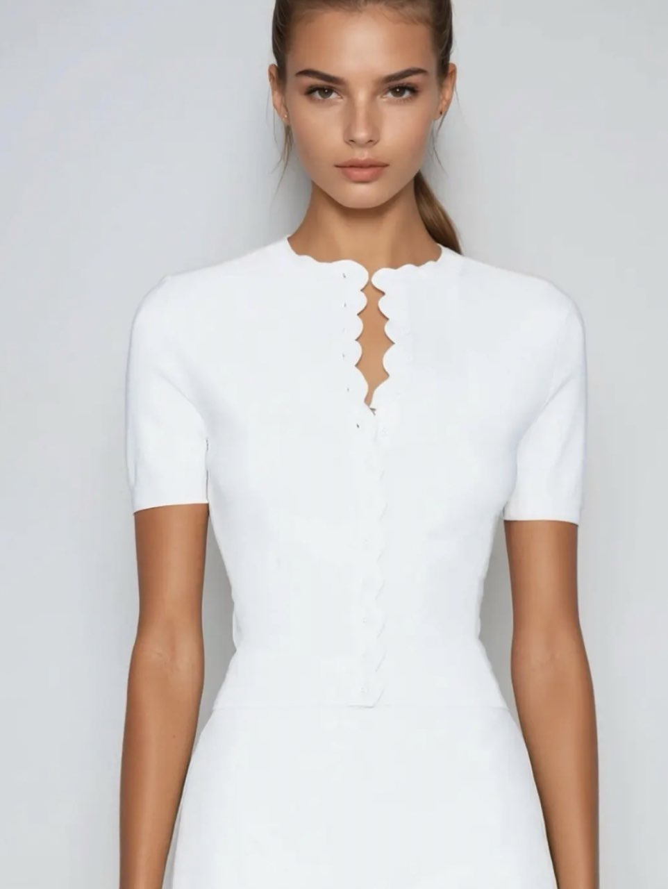 White Scalloped Knit Top