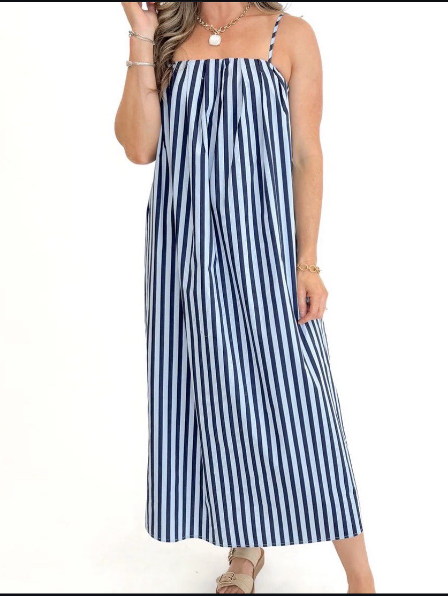 Blue striped maxi dress
