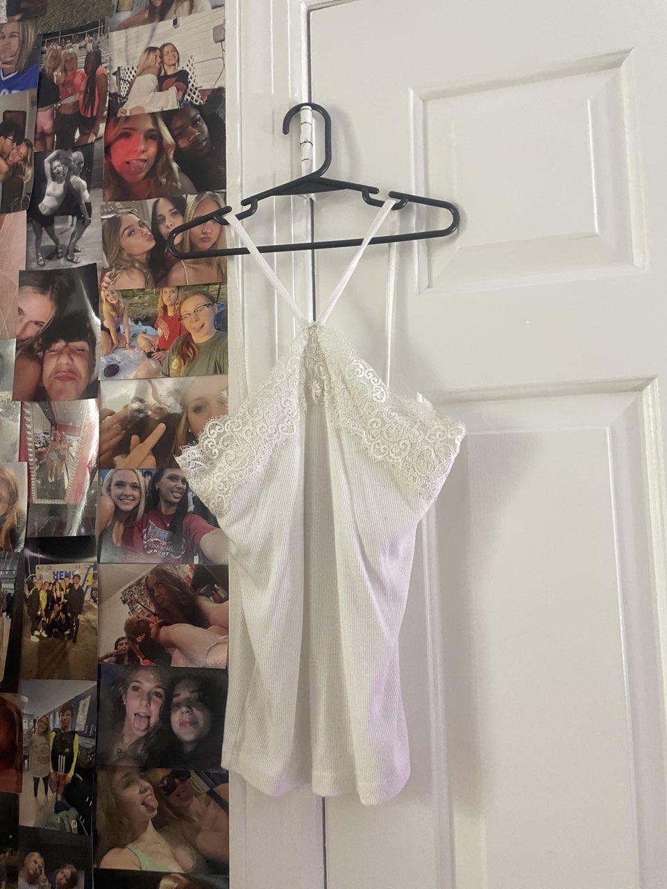 White Ribbed Lace Trim Camisole