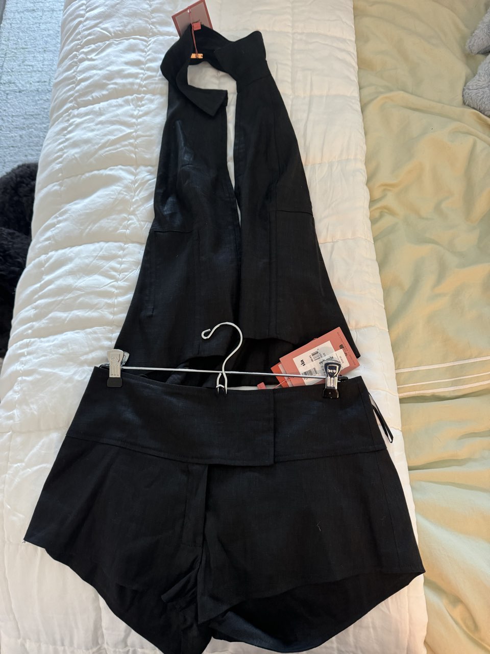 Cult Gaia Jill Top Black Linen and Matching Shorts