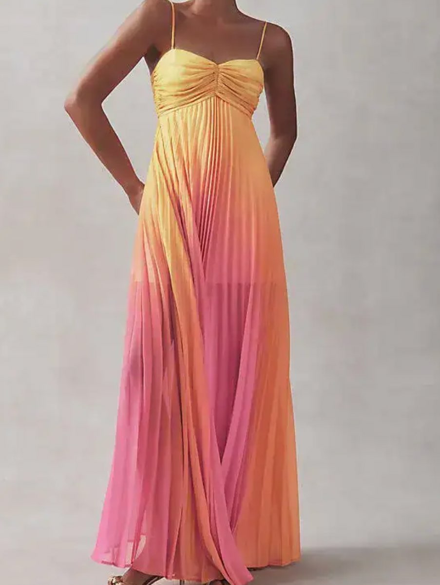 Ombre Pleated Maxi Dress