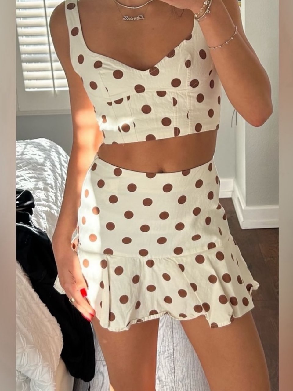 Zara Brown and Creme Polka Dot set size XS
