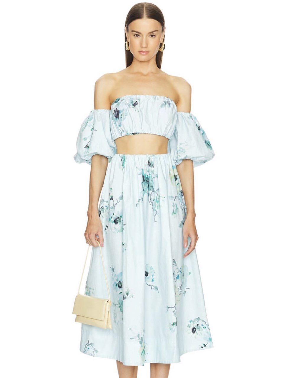Agua by Agua Bendita Lima Floral Off-Shoulder Crop Top & Midi Skirt Set