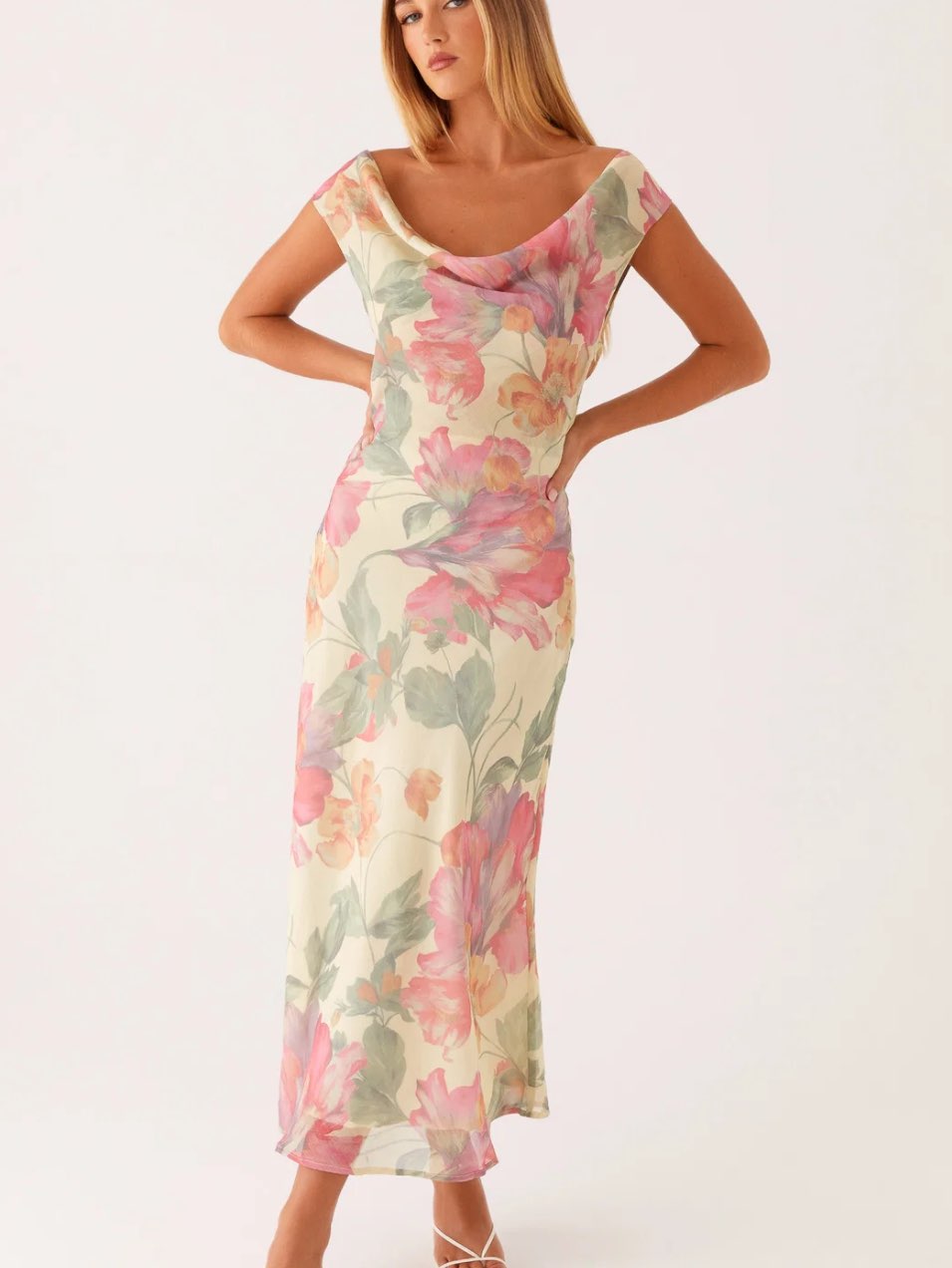 Floral Cowl Neck Midi Dress