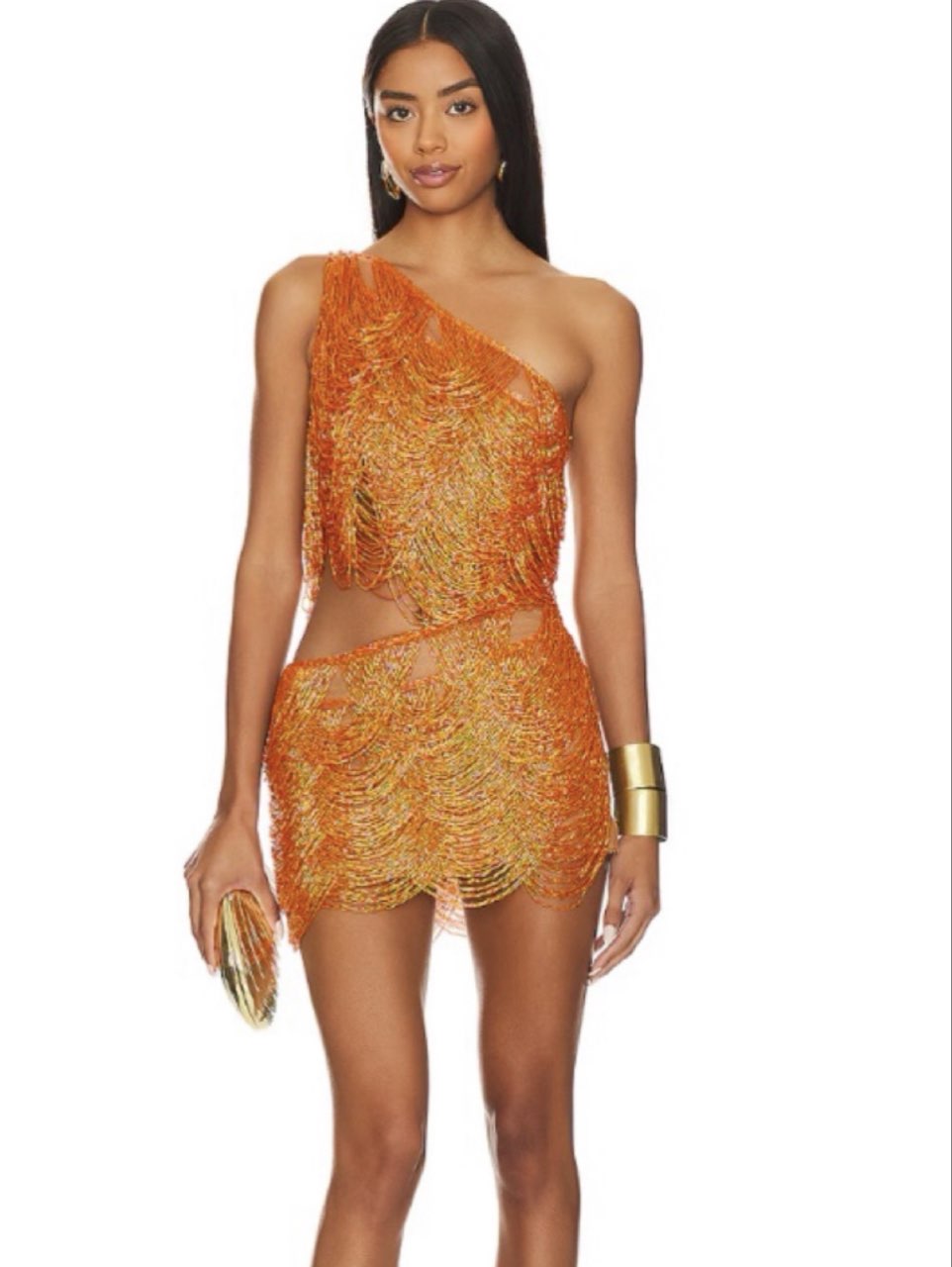 Orange Beaded One-Shoulder Mini Set