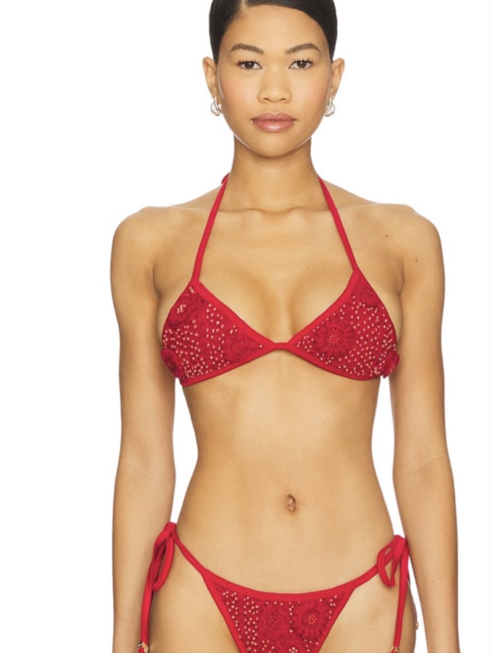 Red Embellished Bikini Set