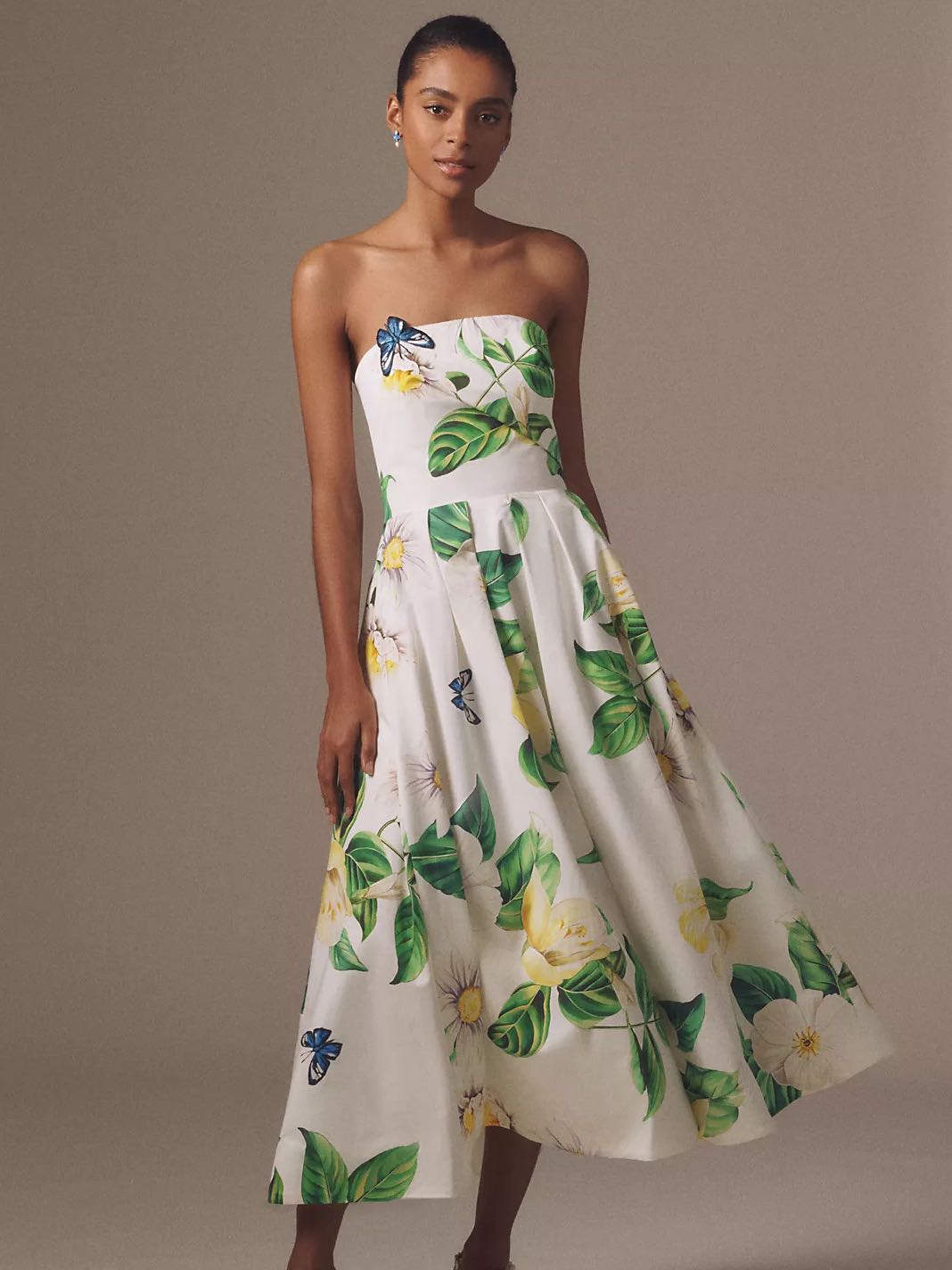 LEO LIN Lynn Strapless Bustier Appliqué A-Line Midi Dress