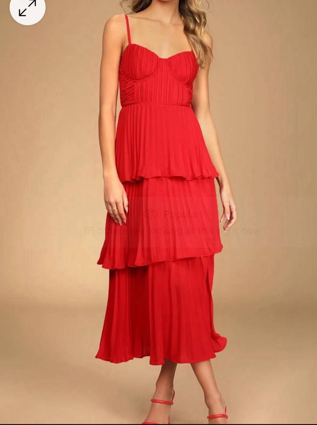 Cascading Crush Red Tiered Bustier Midi Dress