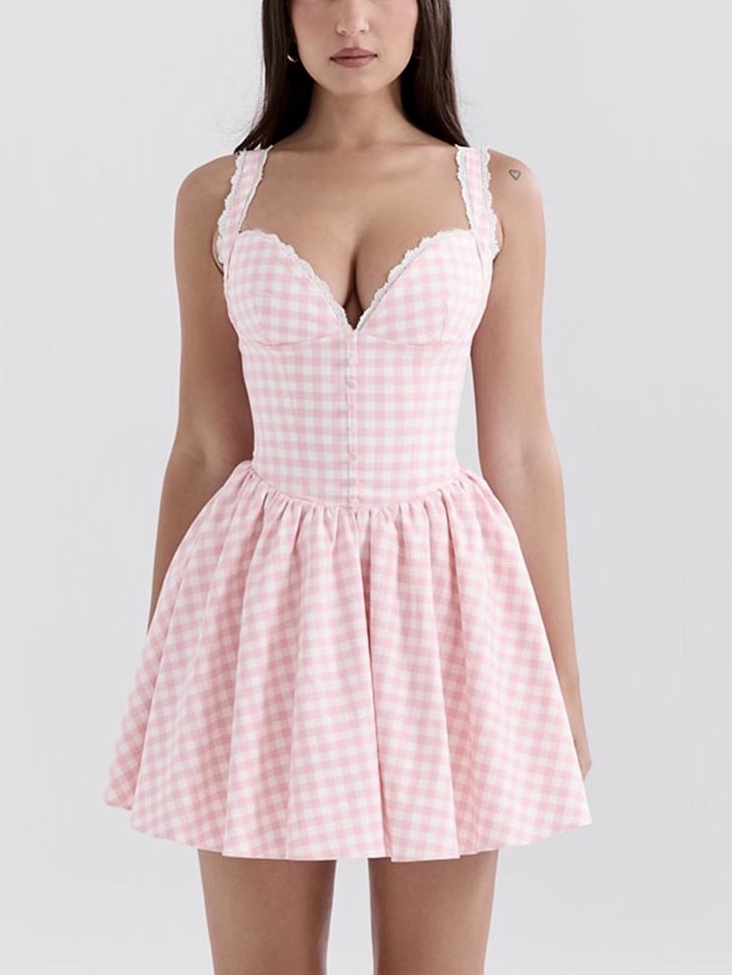 House of CB Pink & White Gingham Mini Corset Dress