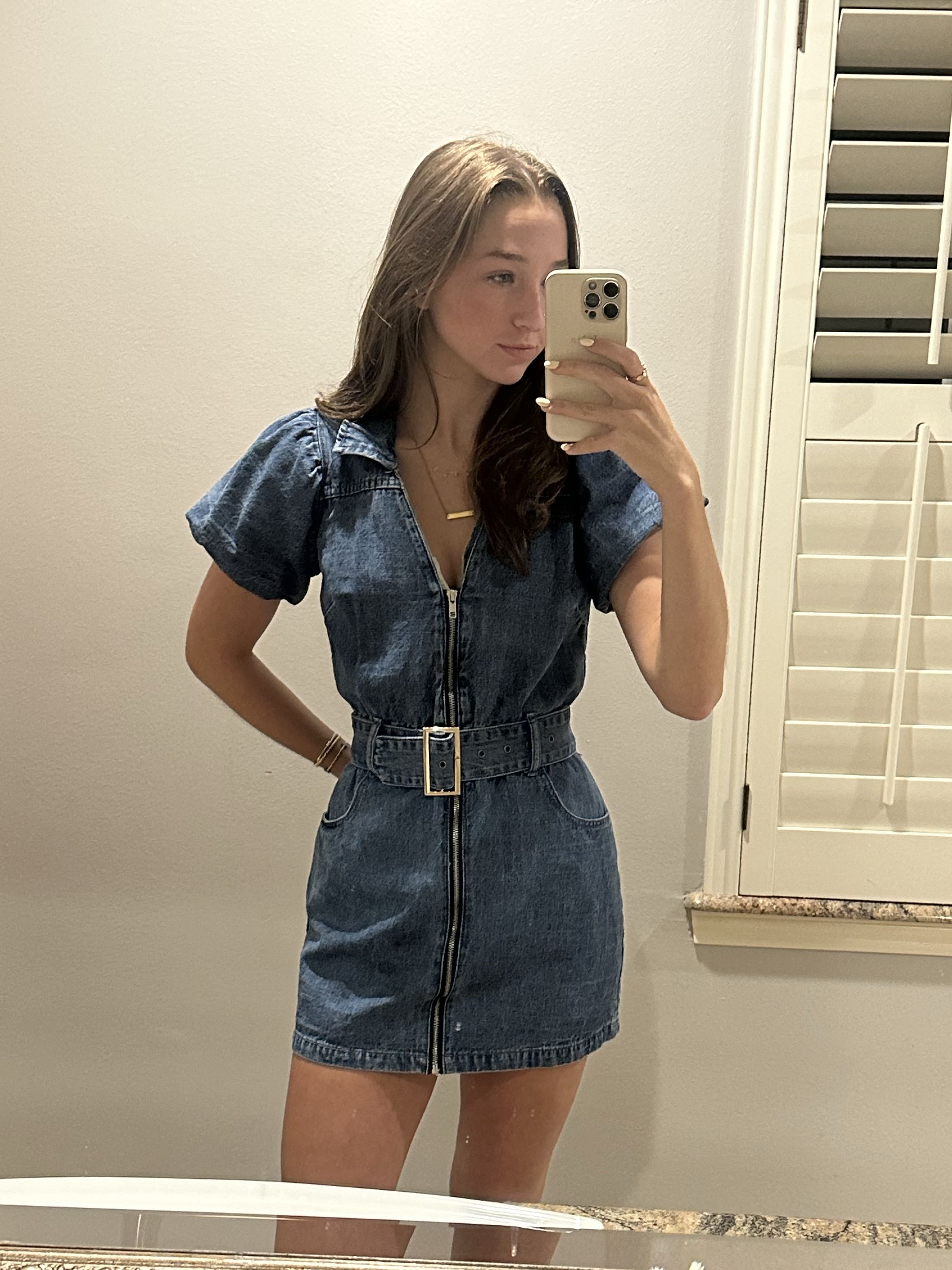 Denim Belted puff sleeve dress