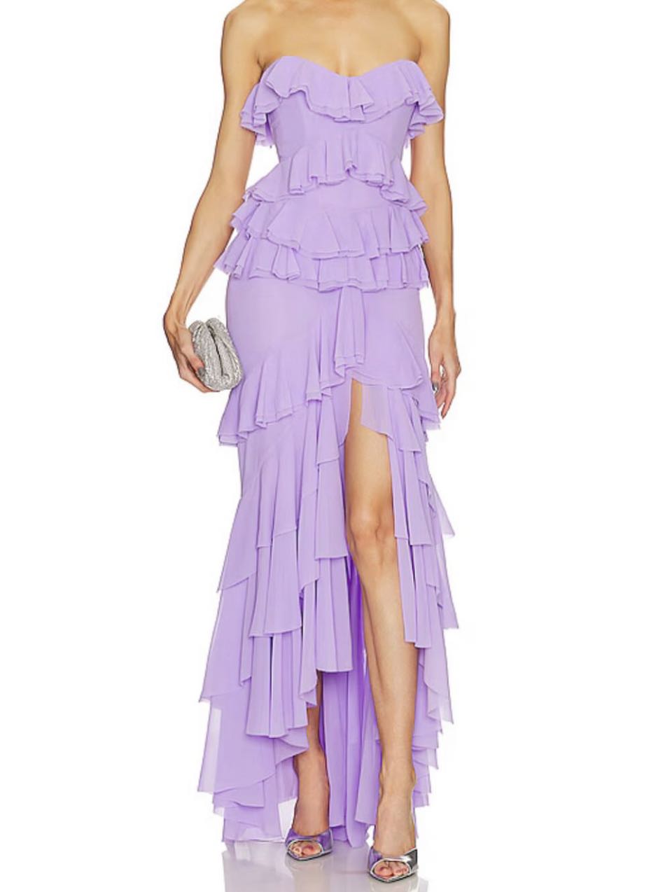 Michael Costello Purple strapless formal dress
