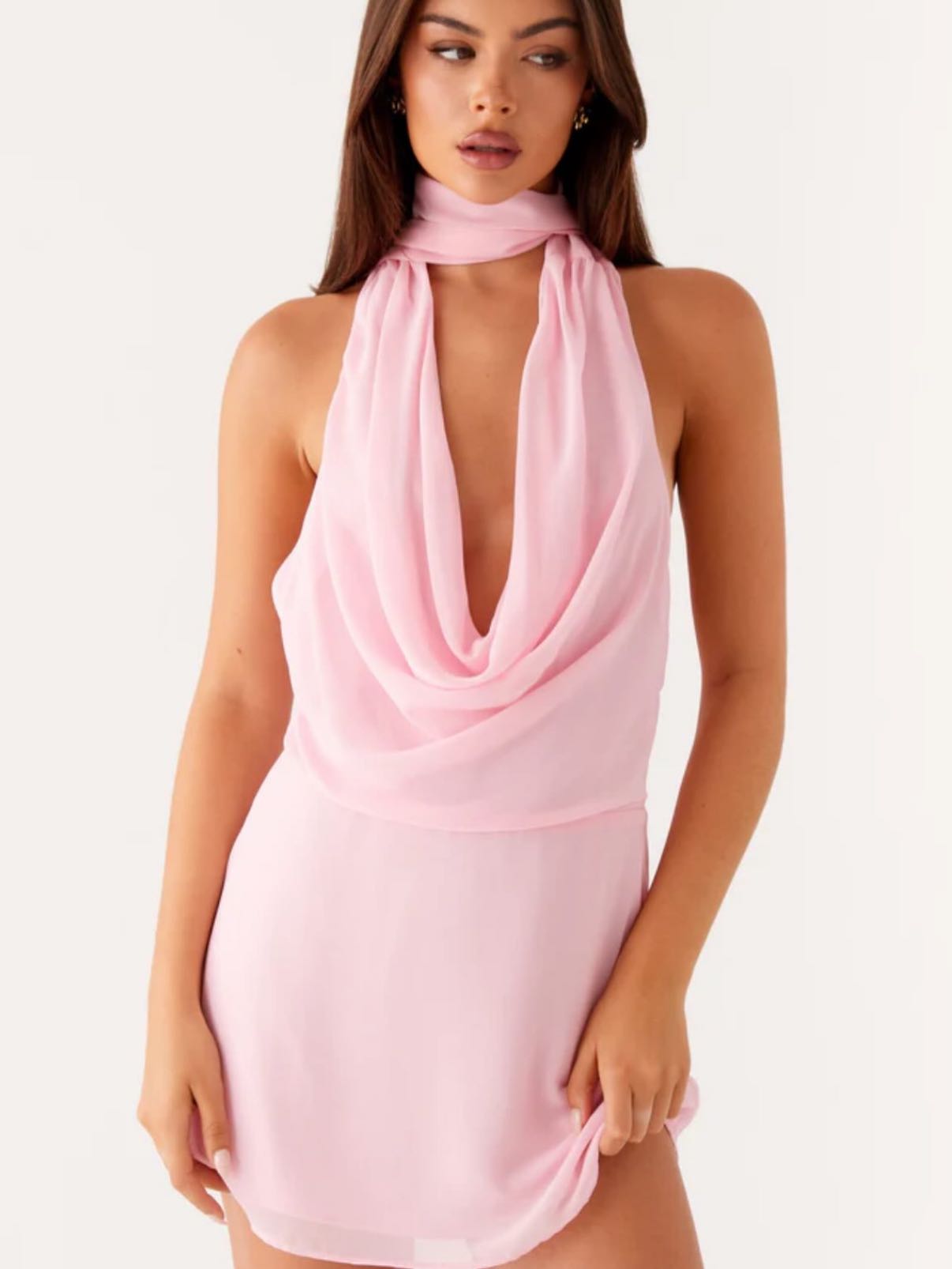 Pink Cowl Neck Mini Dress