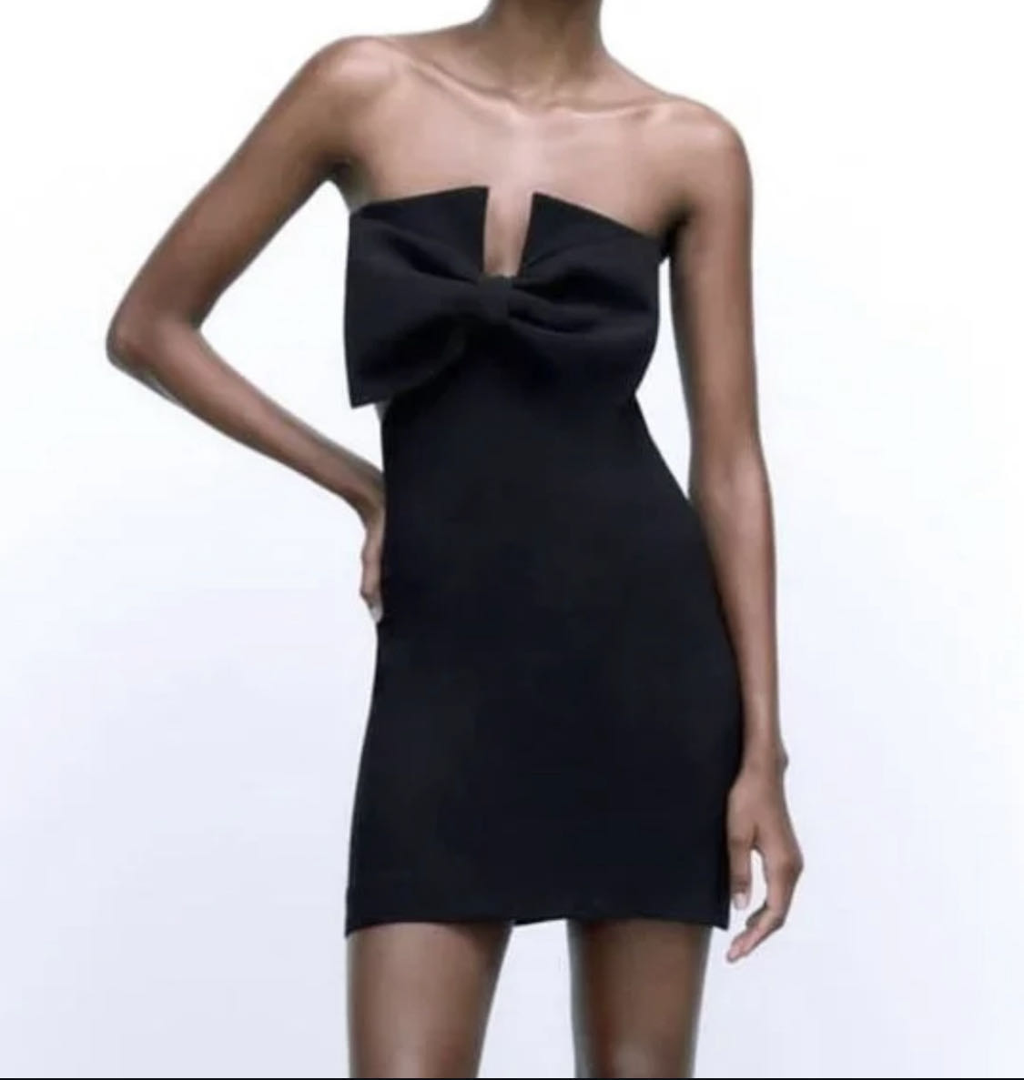 Black Strapless Mini Dress with Bow